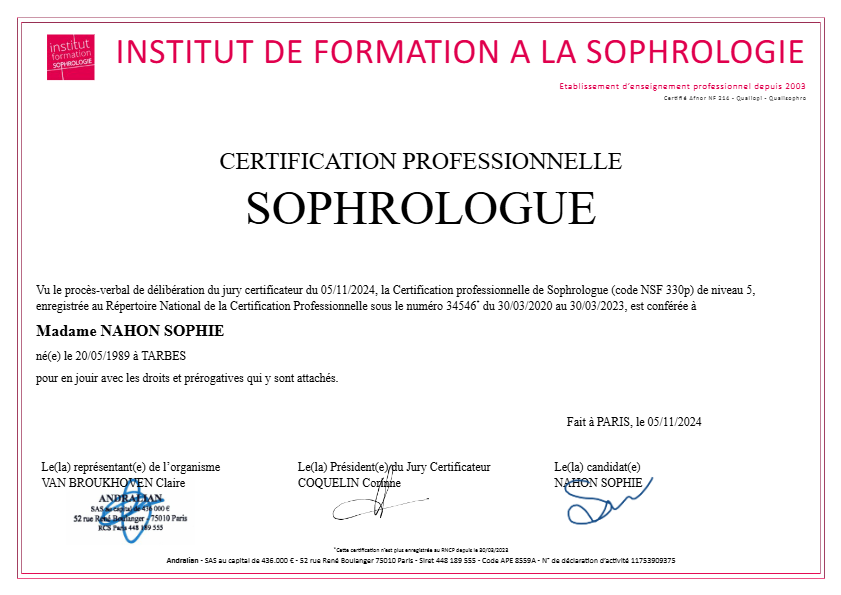 photo diplome Sophie Nahon