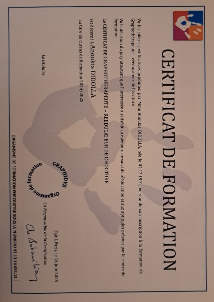 photo diplome La plume d’Anouk