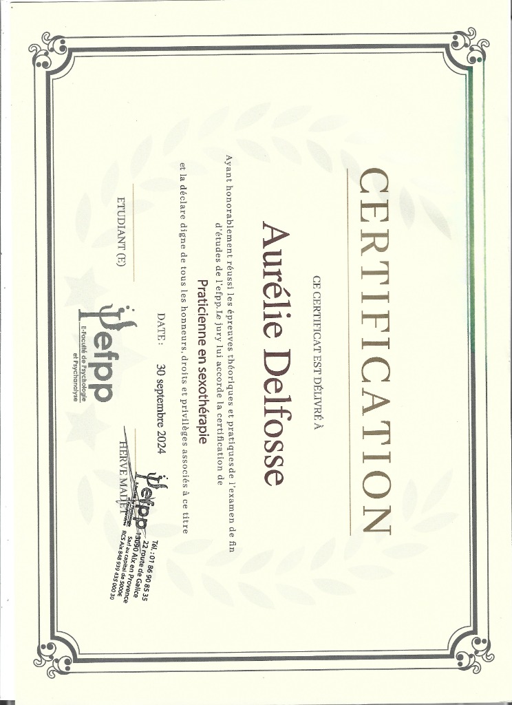 photo diplome Orely duriez thérapie