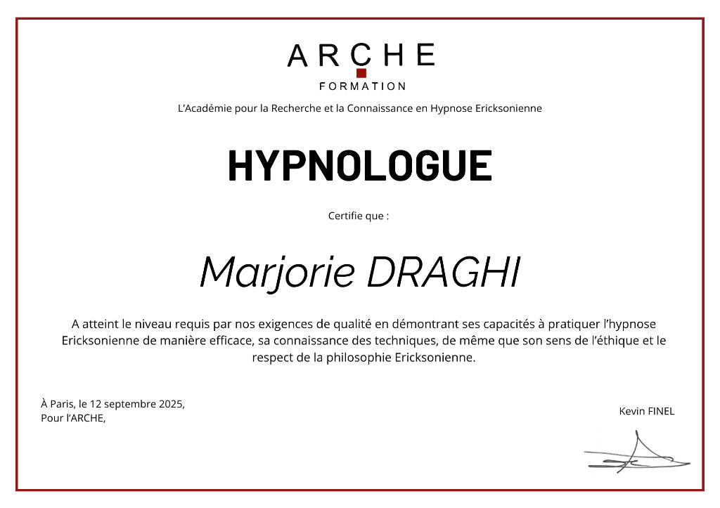 photo diplome Hypnose 77 Marjorie DRAGHI