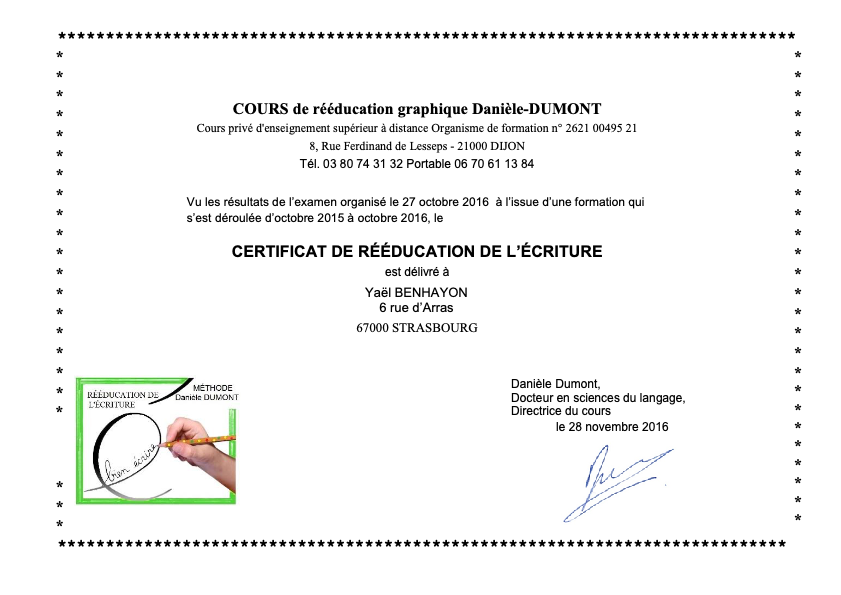 photo diplome Ortho’Gribouille