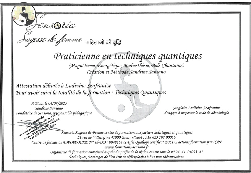 photo diplome LuDivine Energie