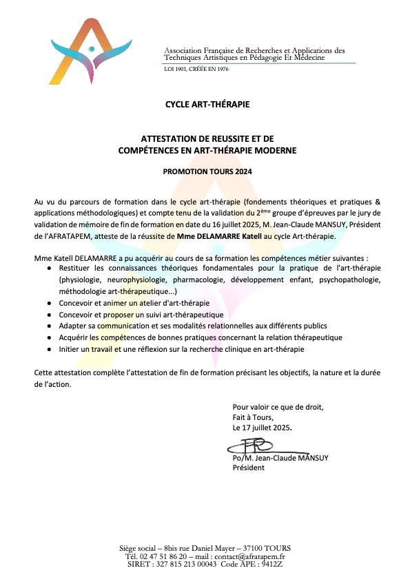 photo diplome KAT Katell Art-Thérapie