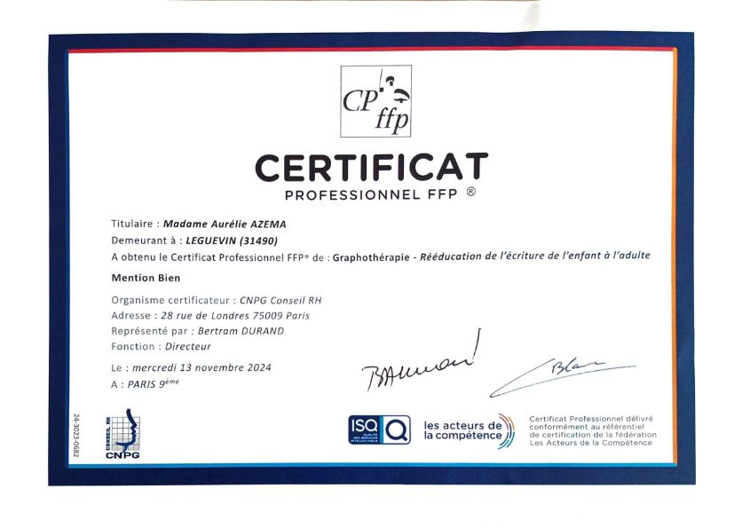 photo diplome Aurélie AZEMA