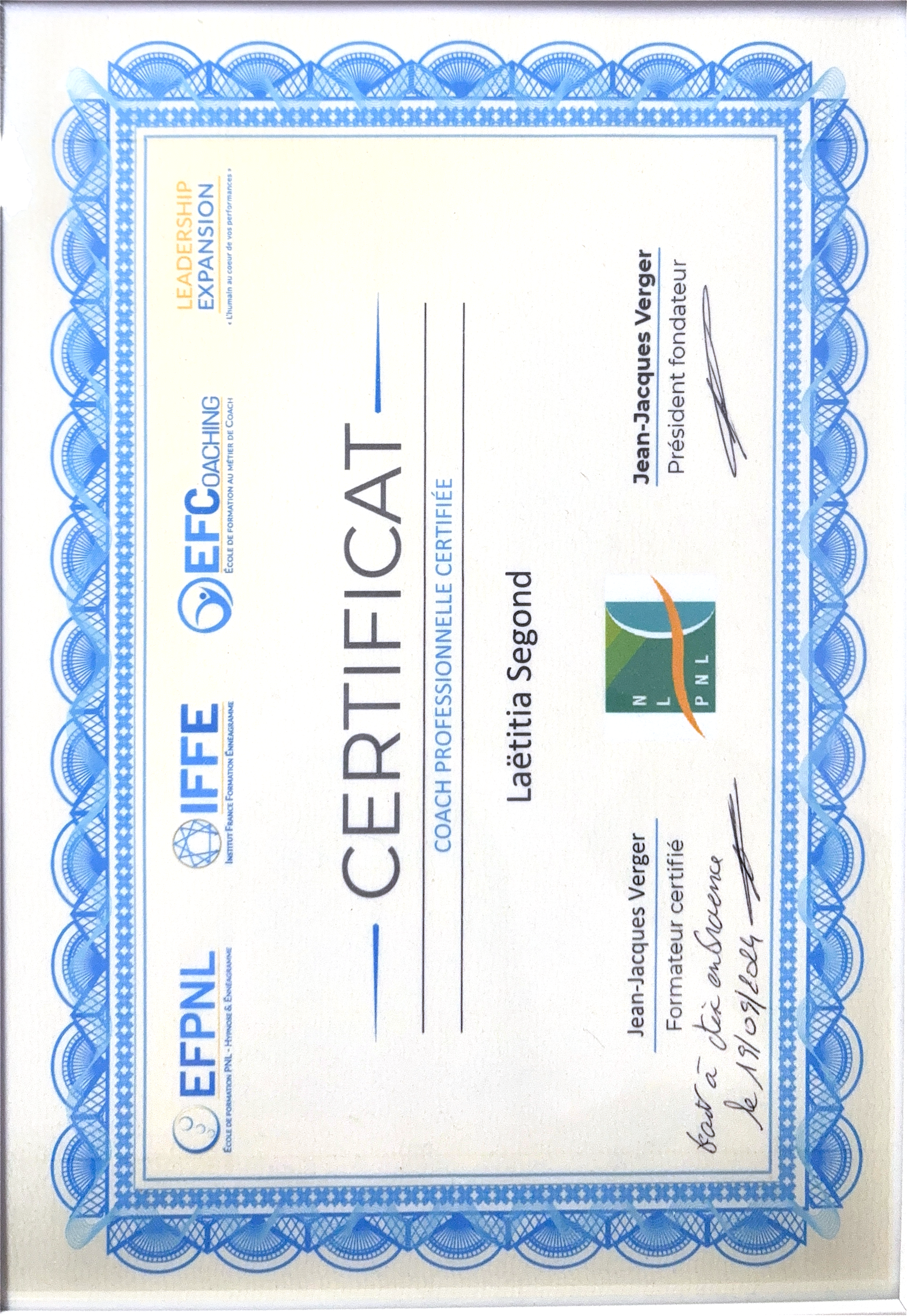 photo diplome Laetitia SEGOND Coaching