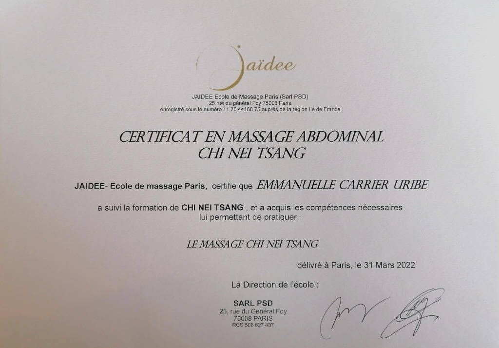 photo diplome Mangata Massage
