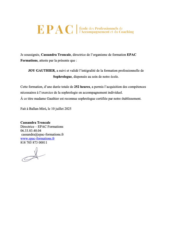 photo diplome Le Coin de Joy