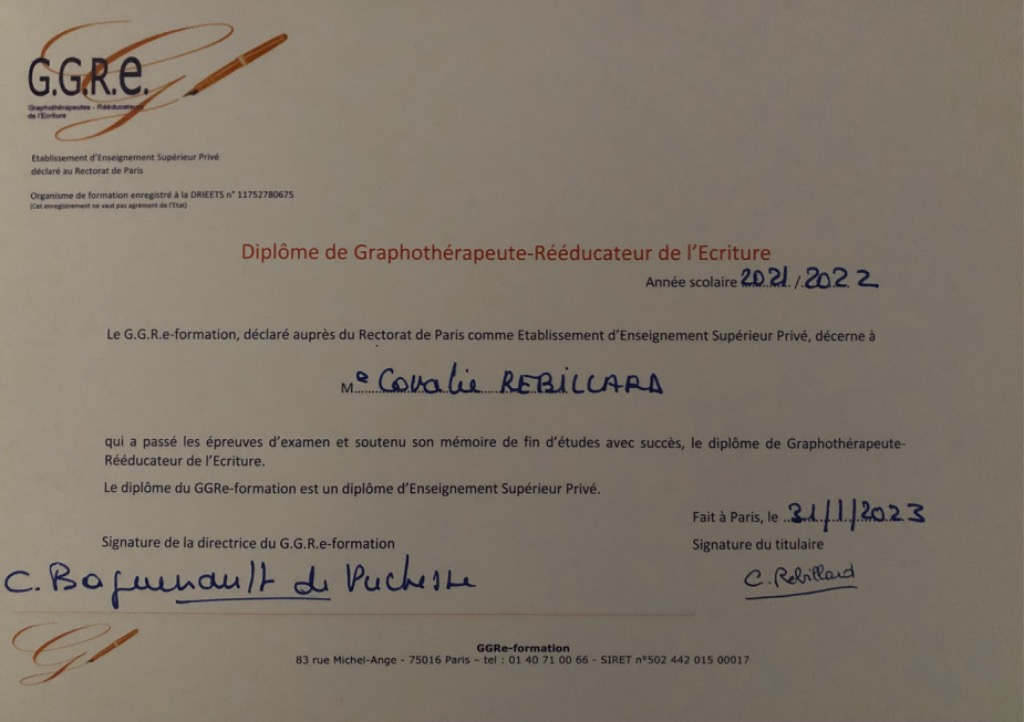 photo diplome Coralie REBILLARD