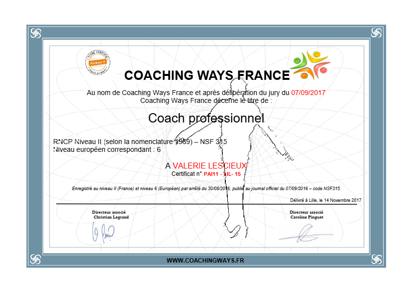 photo diplome Valérie Lescieux Consulting