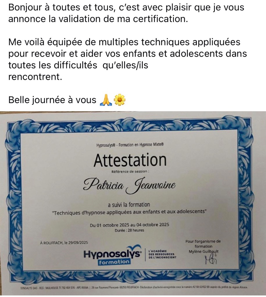 photo activite Hypno’Pat Patricia JEANVOINE