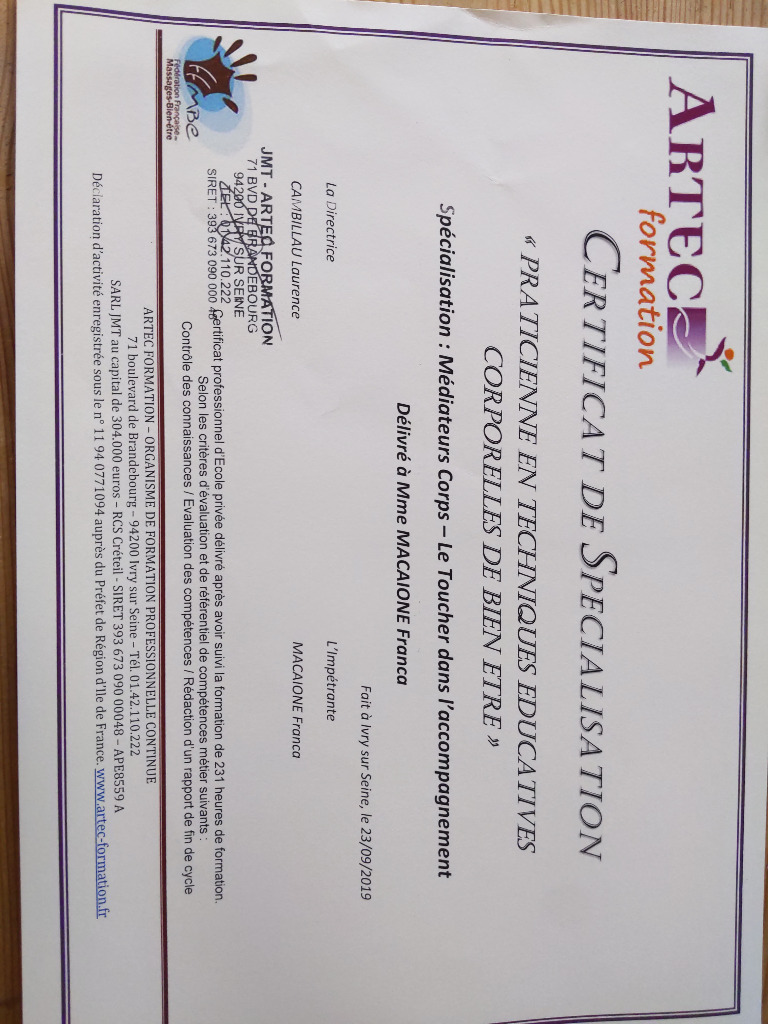 photo diplome Franca Massage