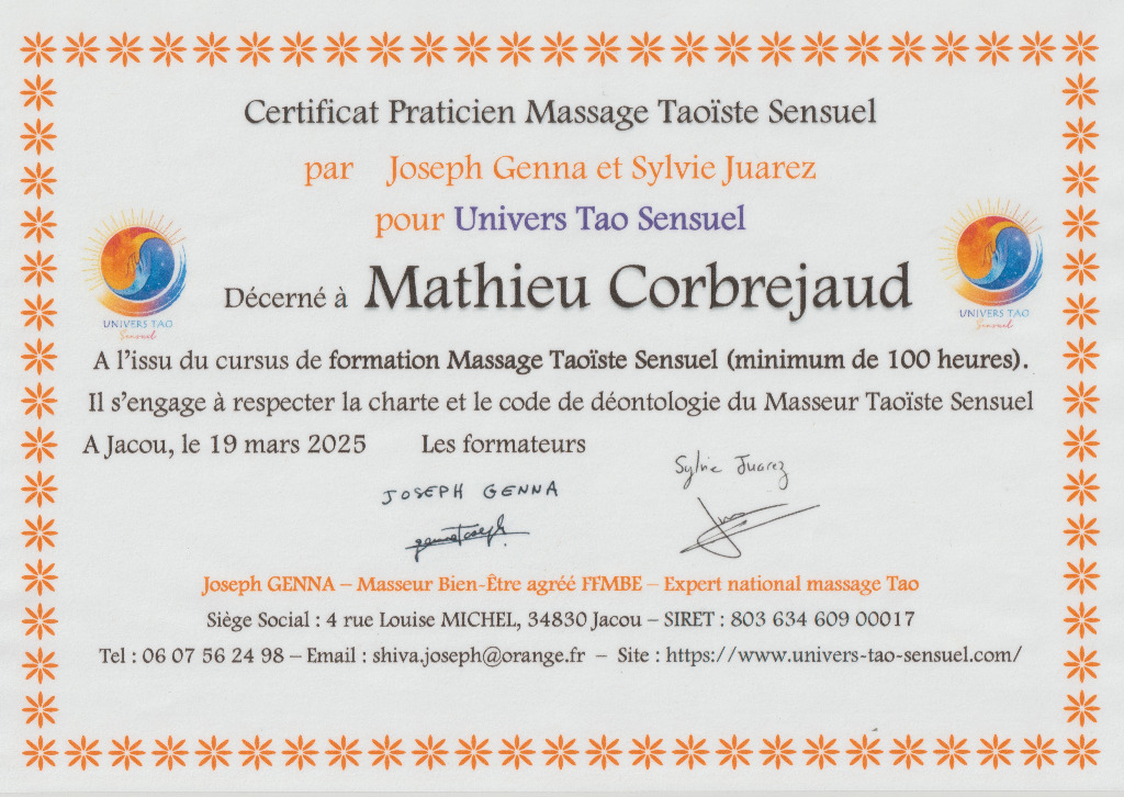 photo diplome Les Mains de Mathieu 