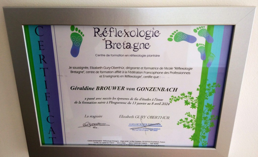 photo diplome Géraldine Brouwer - L’instant Bien-Être -