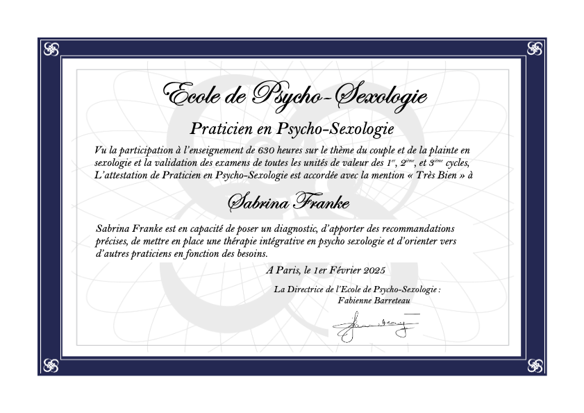 photo diplome Sabrina Franke-sexologue clinicienne
