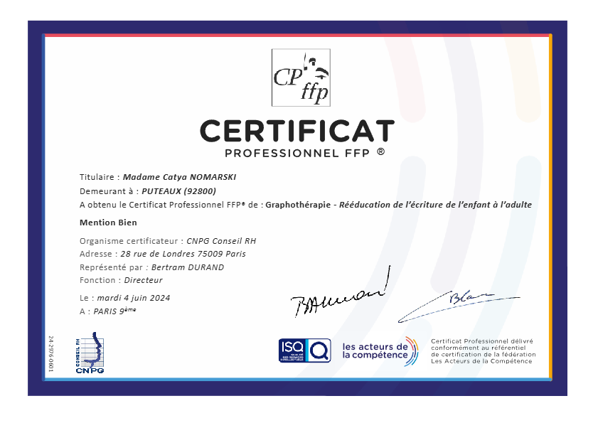 photo diplome Catya NOMARSKI