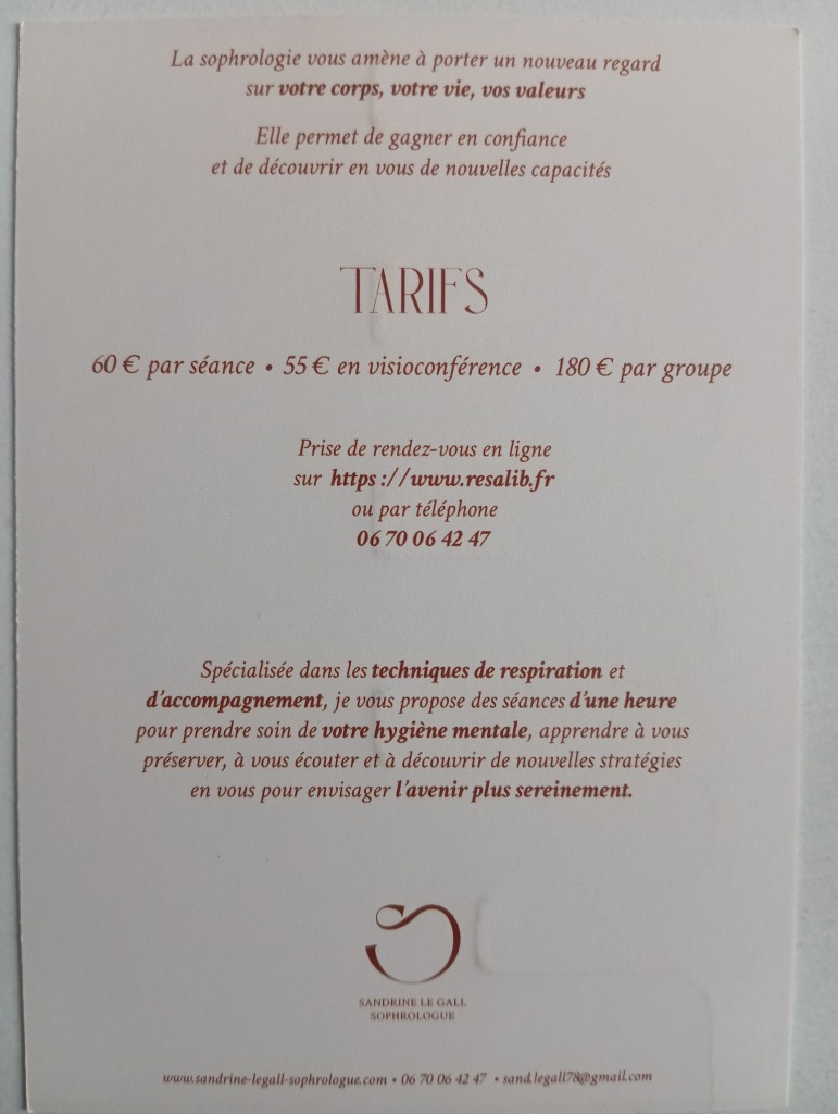 photo activite Sandrine Le Gall - Sophrologue