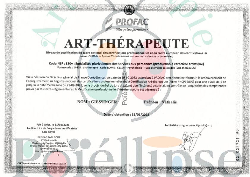 photo diplome Nathalie Giessinger   -     * Poïéllipse * -