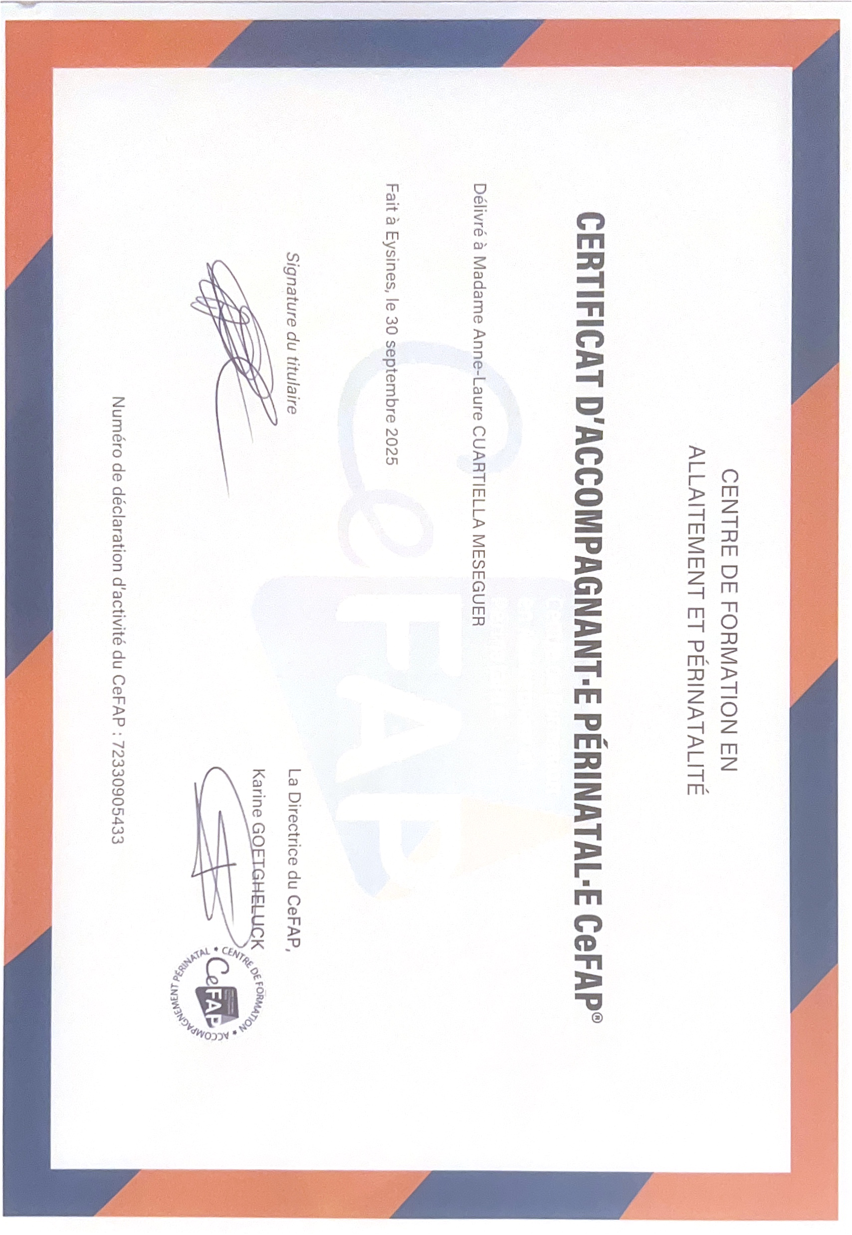 photo diplome Lemna - Accompagnement Périnatal