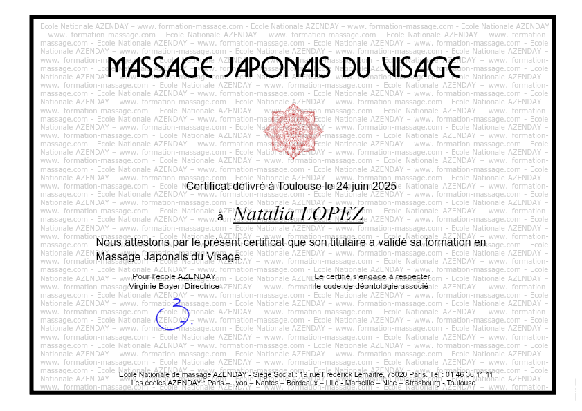photo diplome Symphony Zen massage 