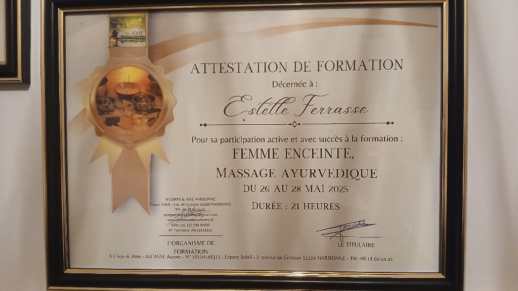 photo diplome Stell’Ayurveda Massages
