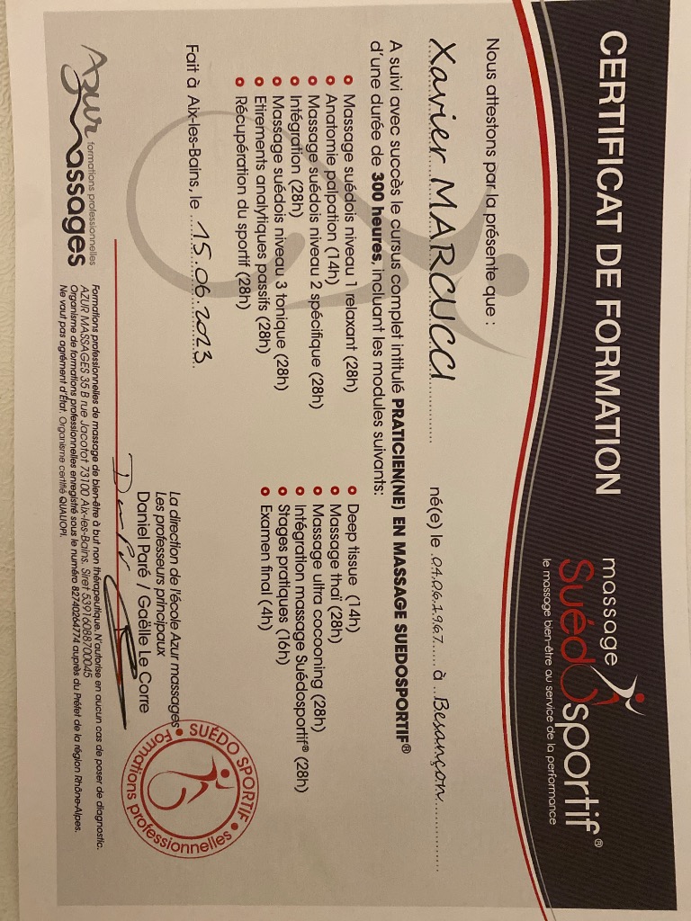 photo diplome XAMA Massage