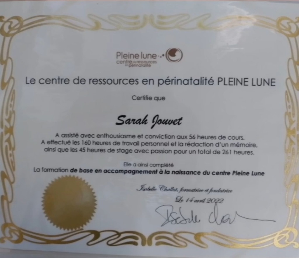 photo diplome Services de Doula .Holistik’MaMa- Yabedji