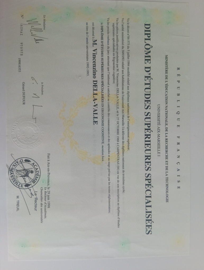photo diplome Vincenzino DELLA VALLE