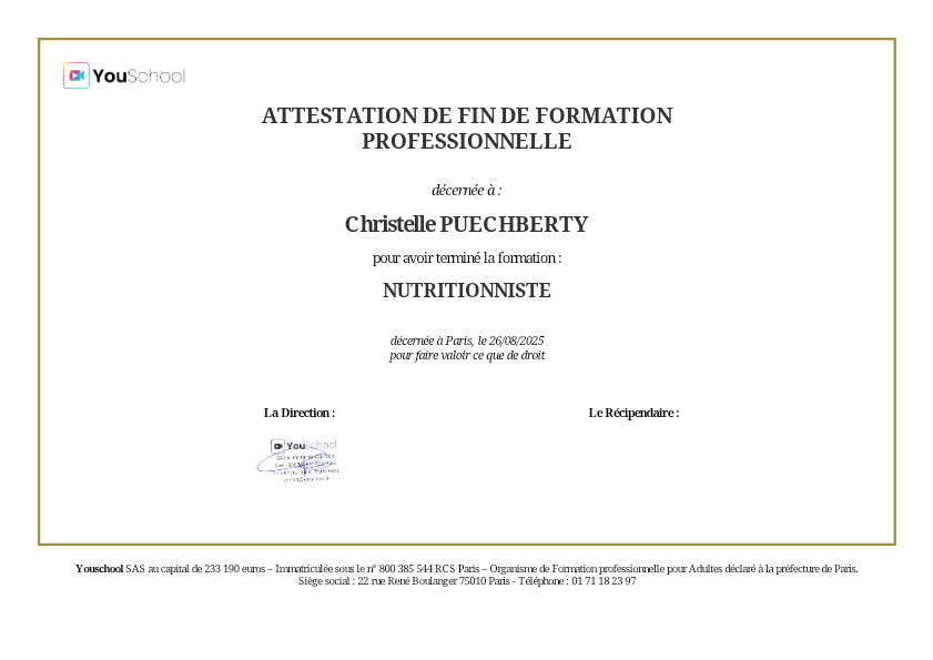 photo diplome Puechberty Christelle