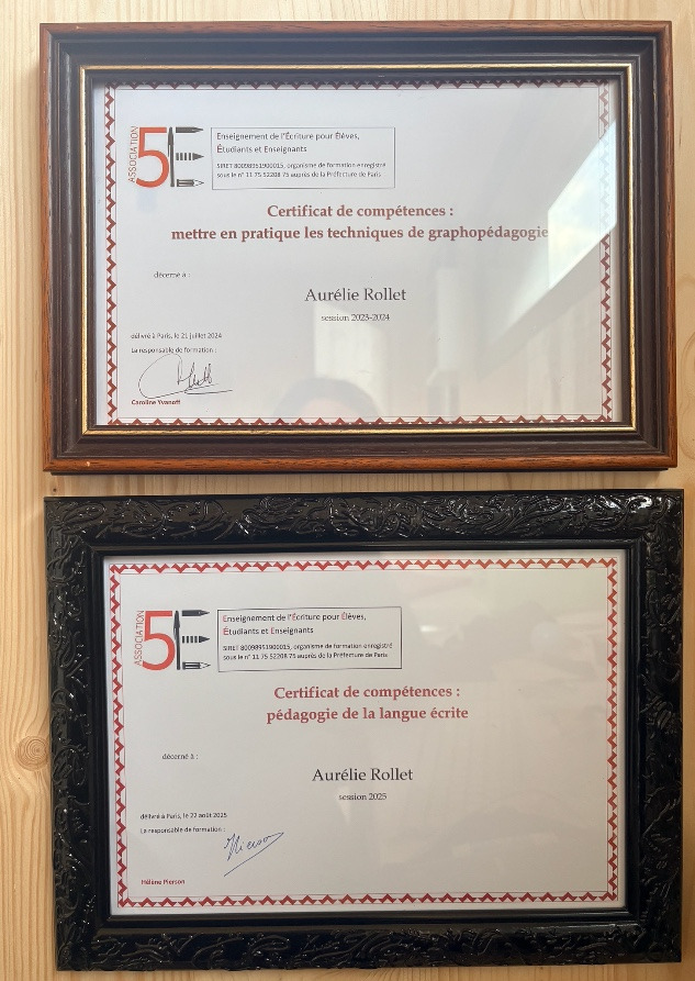 photo diplome Aurélie Rollet Graphopédagogue