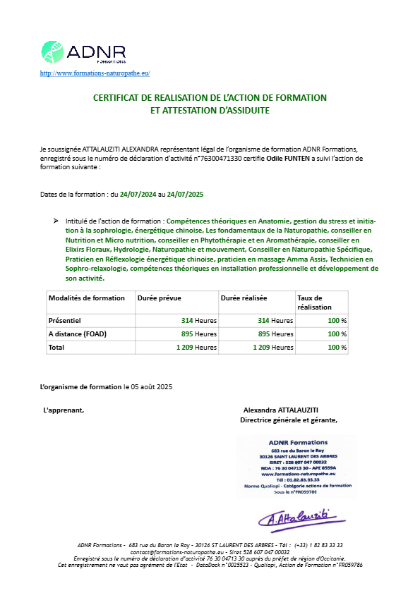 photo diplome Odile Funten, Naturopathe