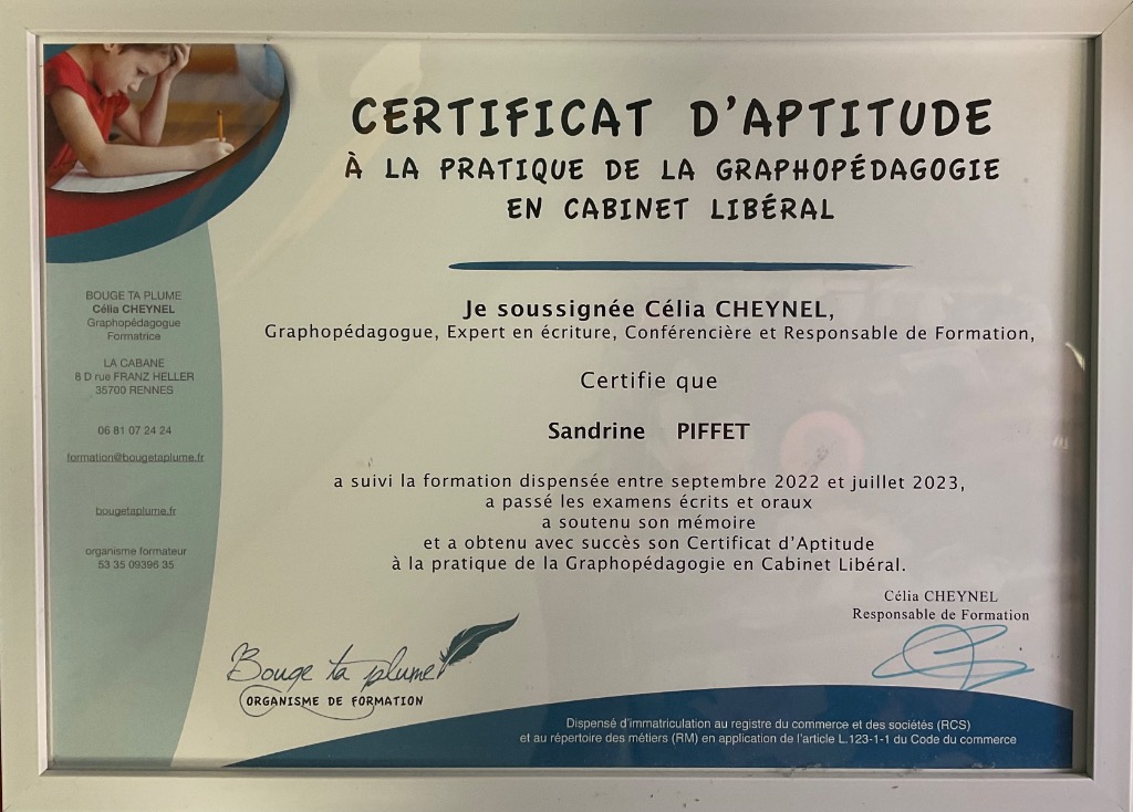 photo diplome SandrinePiffet. J’écris bien