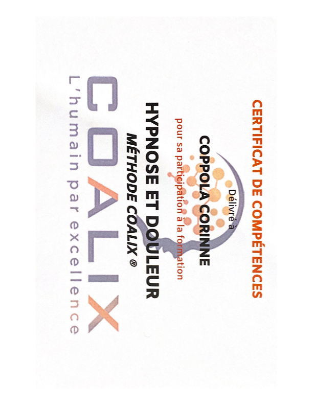 photo diplome Corinne COPPOLA Hypnothérapie