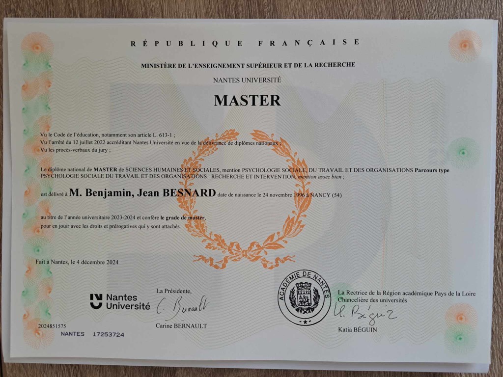 photo diplome Benjamin Besnard