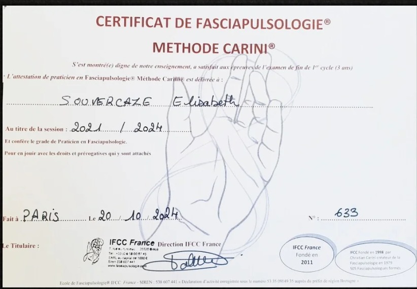 photo diplome Elisabeth Fasciapulsologue