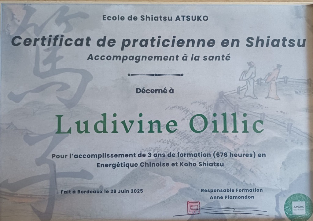 photo diplome AYA SHIATSU 40 - Ludivine OILLIC