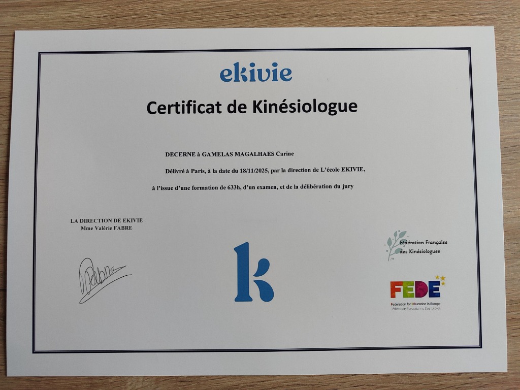 photo diplome Kiné-Sensielle Carine Gamelas Magalhaes