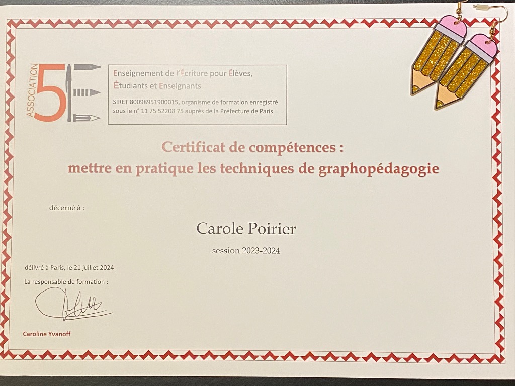 photo diplome Carole Poirier, Ecrire Et Plus