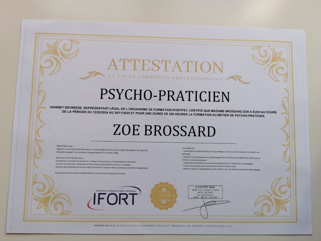 photo diplome Zoé, La Voix du Cœur