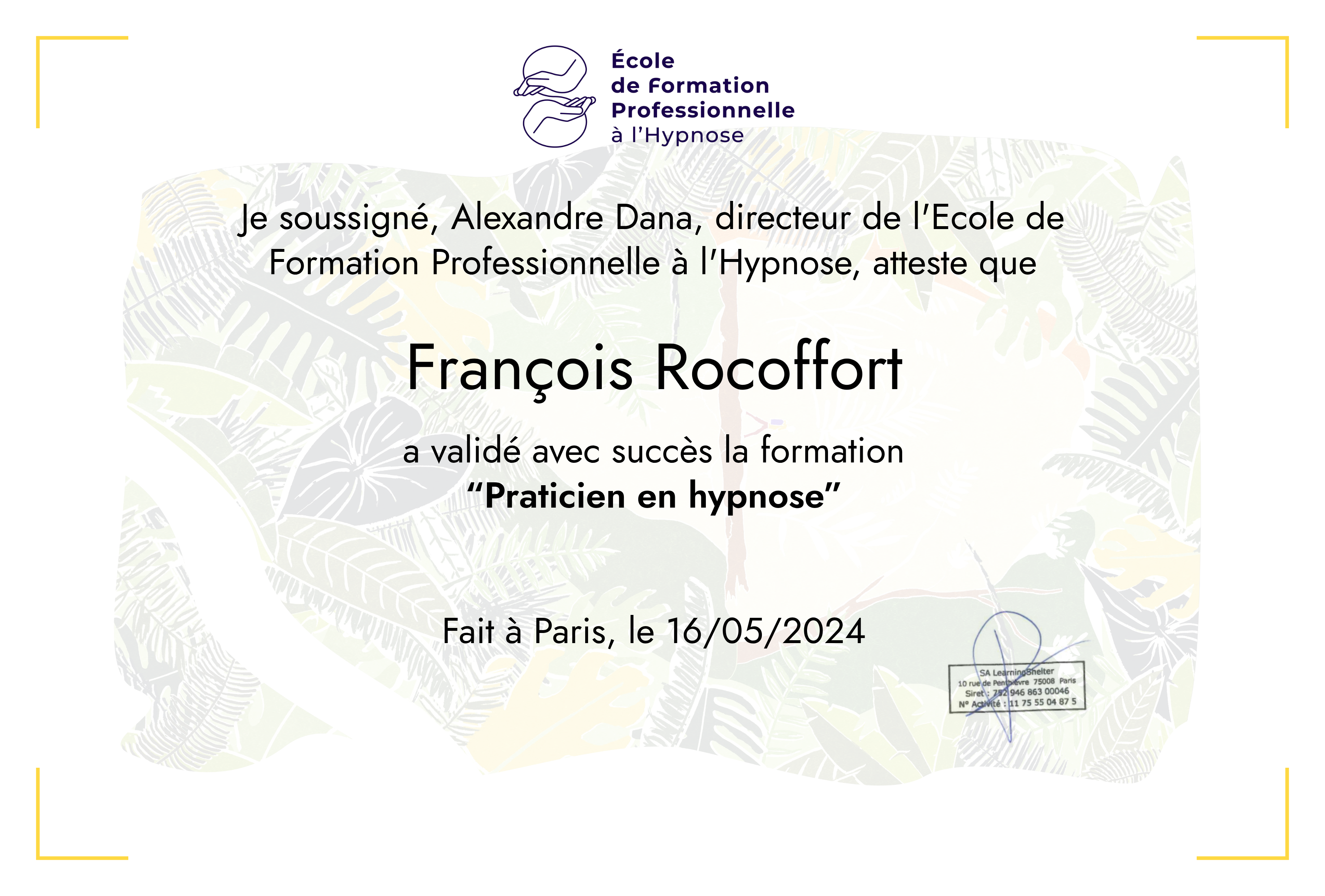 photo diplome François Rocoffort de Vinniere 