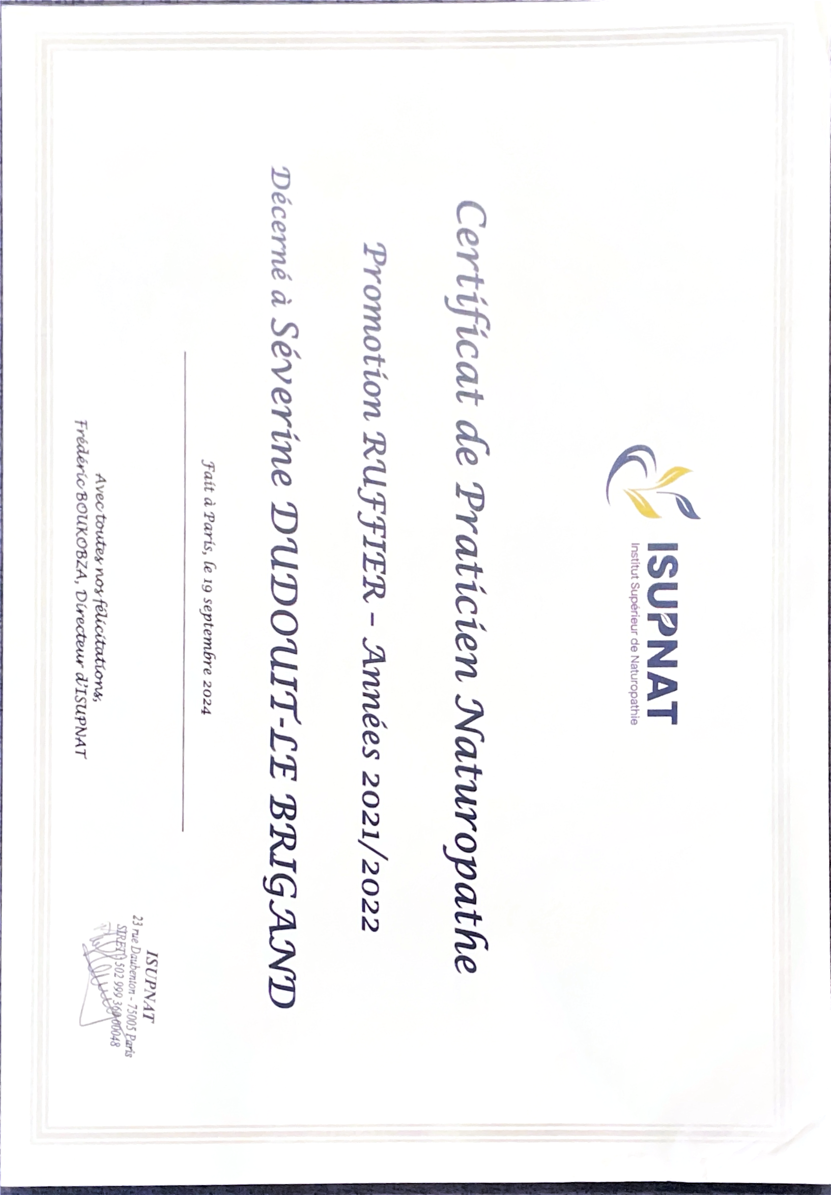 photo diplome Séverine Le Brigand