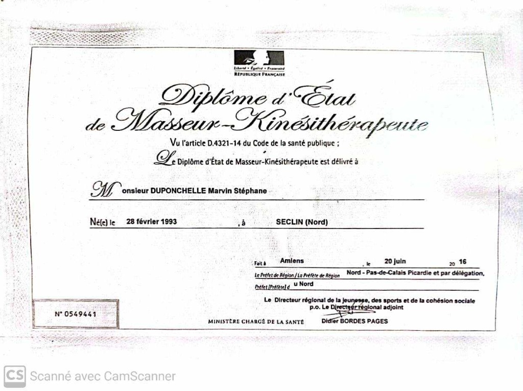 photo diplome Marvin Duponchelle - Kiné & Méthode Energy Builder