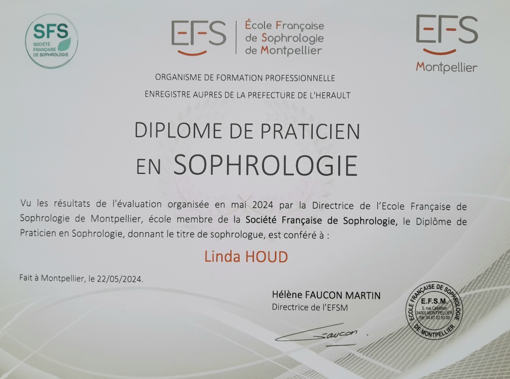 photo diplome Théralterna - Linda Houd