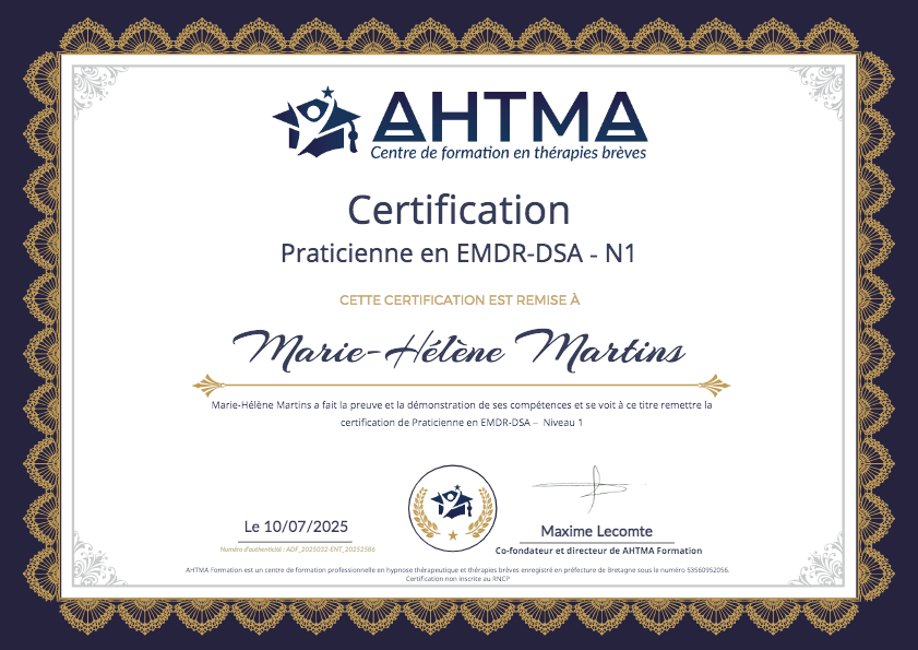 photo diplome Marie-Hélène Martins - Metamorphose Moi