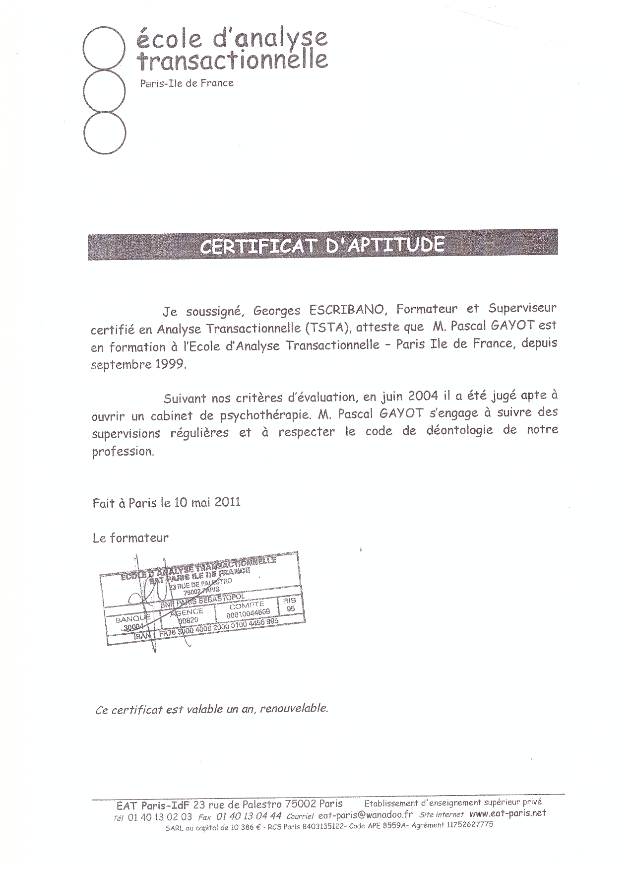 photo diplome Pascal Gayot