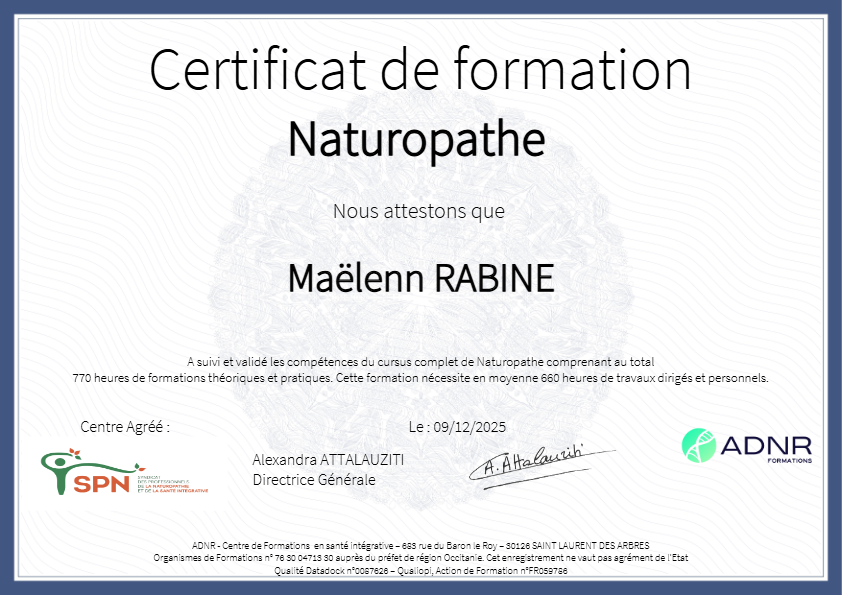 photo diplome Beltan Naturopathie