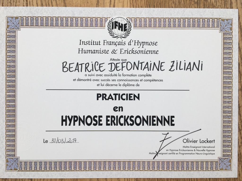 photo diplome Béatrice Defontaine Ziliani