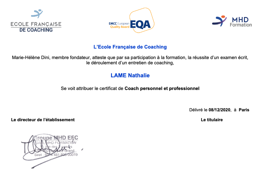 photo diplome EVOLESSANCE RH&COACHING