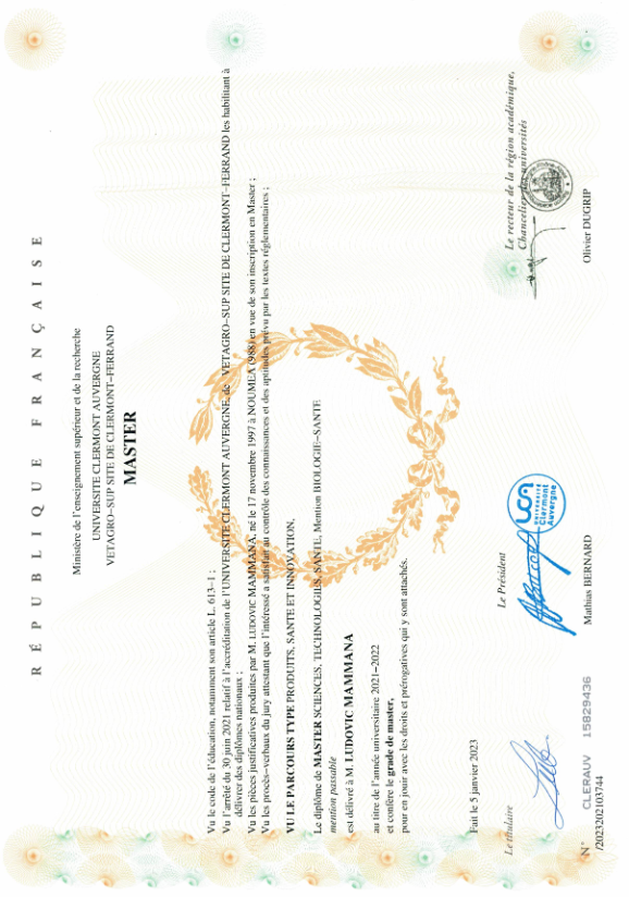 photo diplome Ludovic Mammana