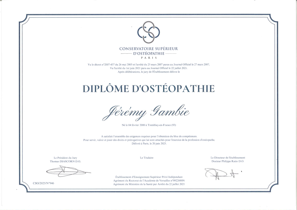 photo diplome Jeremy gambie