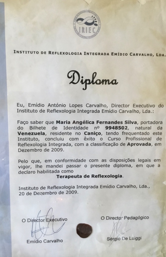 photo diplome Angélica Silva Réflexologie 